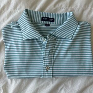 Peter Millar crown crafted teal striped shirt